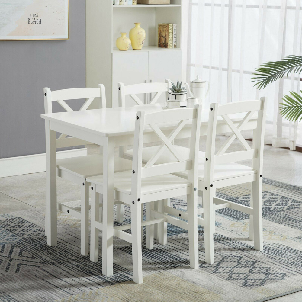 Solid Wooden 4 Seater Dining Set White Image 2