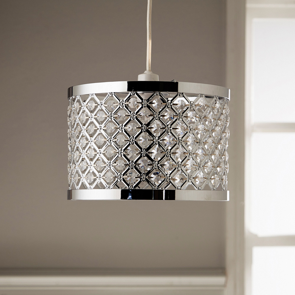 Kliving Horsham Silver Chrome Metal and Acrylic Bead Easy Fit Pendant Shade Image 2