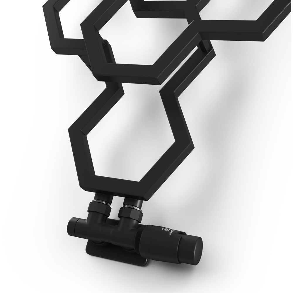 Terma Vario Black Soft Right Sided Twins Angled Integrated Thermostatic Radiator Valve Set 50mm Image 4