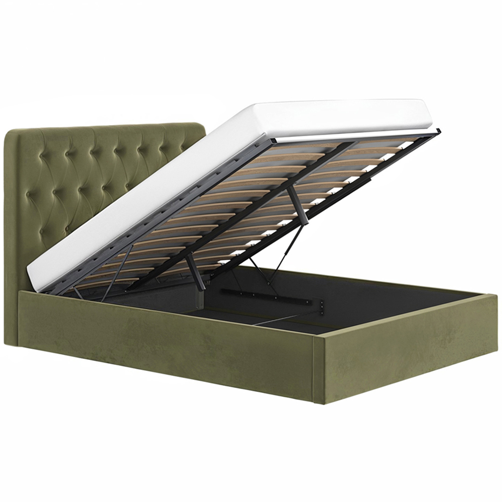 Flair Marley King Size Green Velvet Fabric Ottoman Bed with Buttoned Headboard Image 3