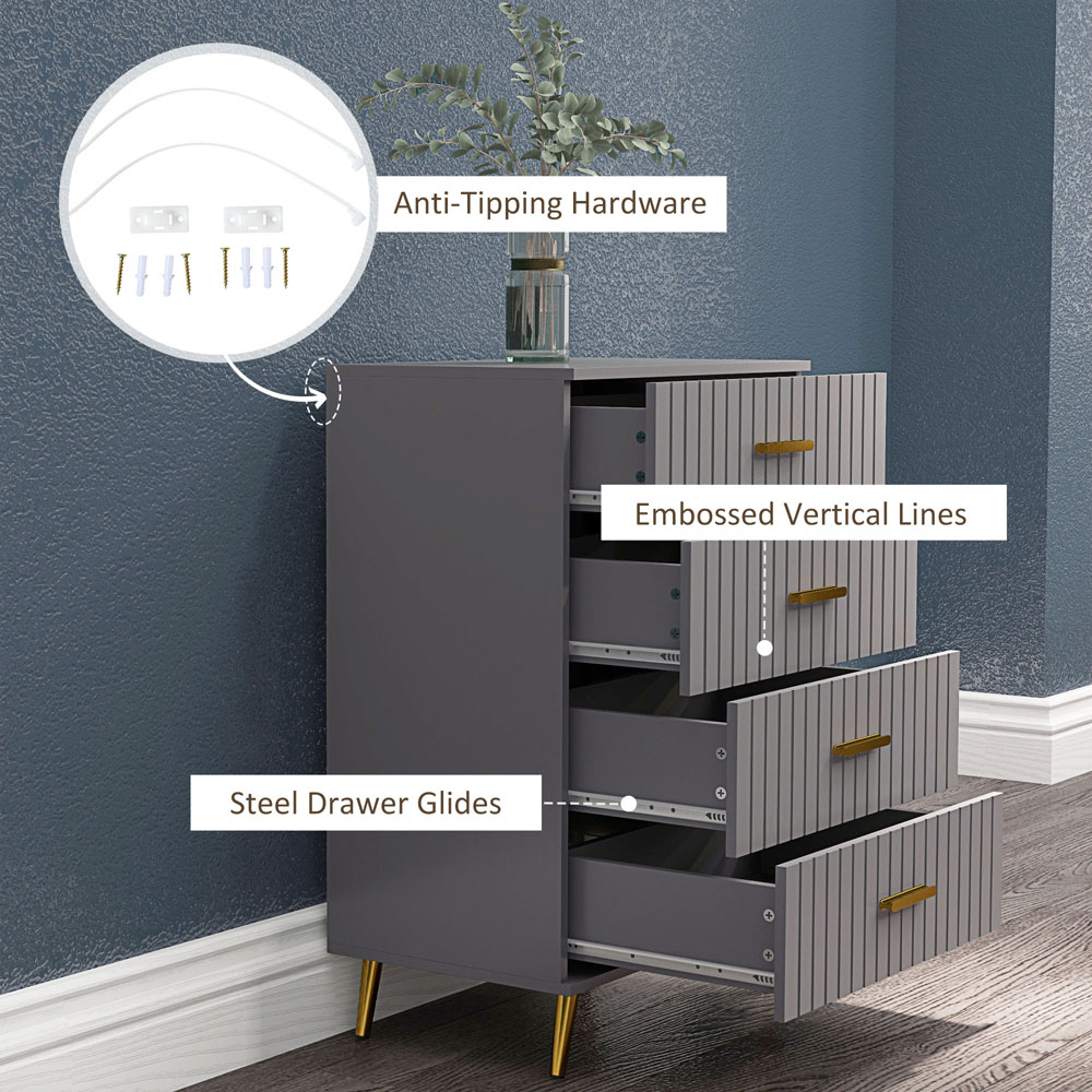 Portland 4 Drawer Chest of Drawers with Aluminium Legs Image 8