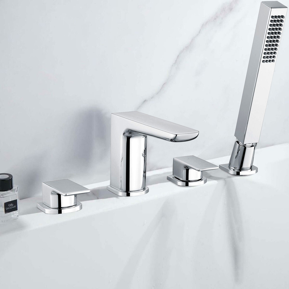 Nes Home Finley 4 Tap Hole Chrome Hot and Cold Bath Filler with Shower Handset Image 2