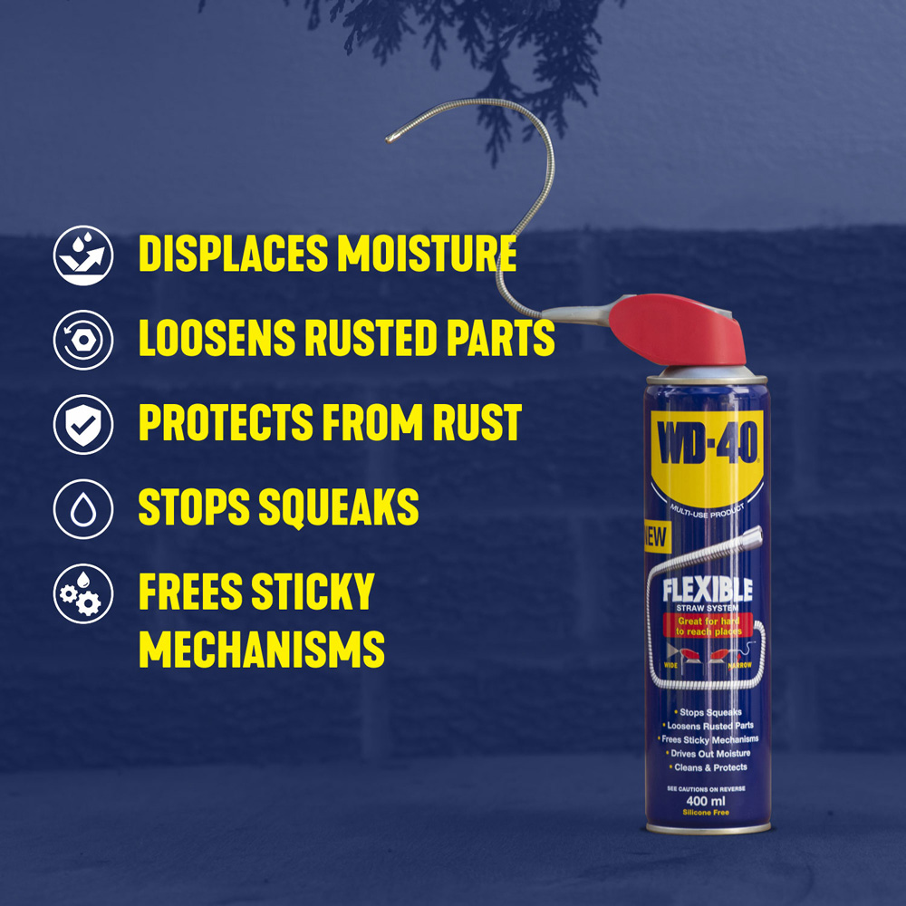 WD-40 Multi-Use Lubricant Aerosol Spray with Flexible Metal Straw 400ml 2 Pack Image 5