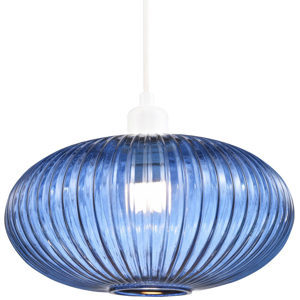 Happy Homewares Designer Navy Midnight Blue Line Ribbed Glass Oval Pendant Shade Image 6
