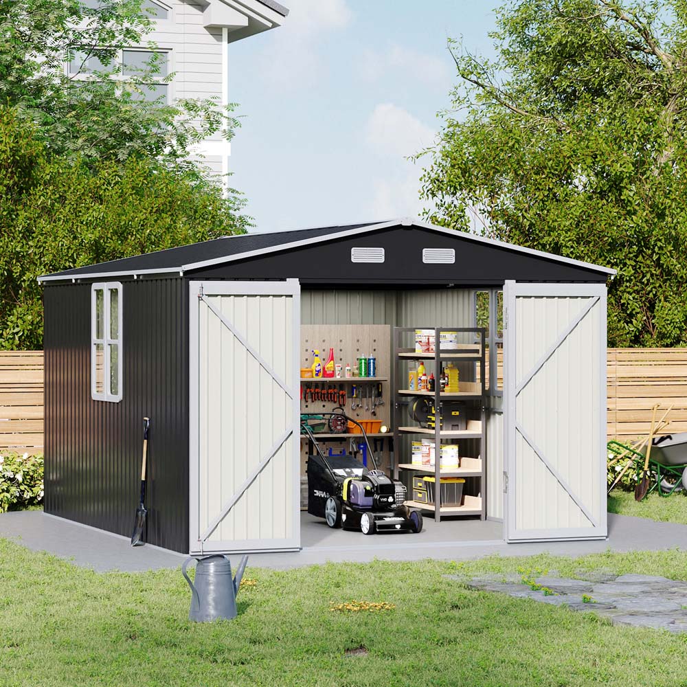 Living and Home 10 x 12ft Metal Apex Garden Storage Shed with Window Image 7