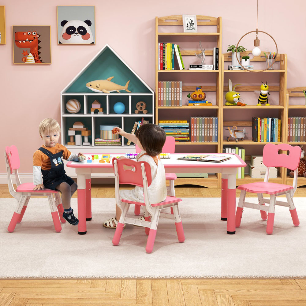 Costway Kids 4 Seater Table and Chair Set Pink | Homebase
