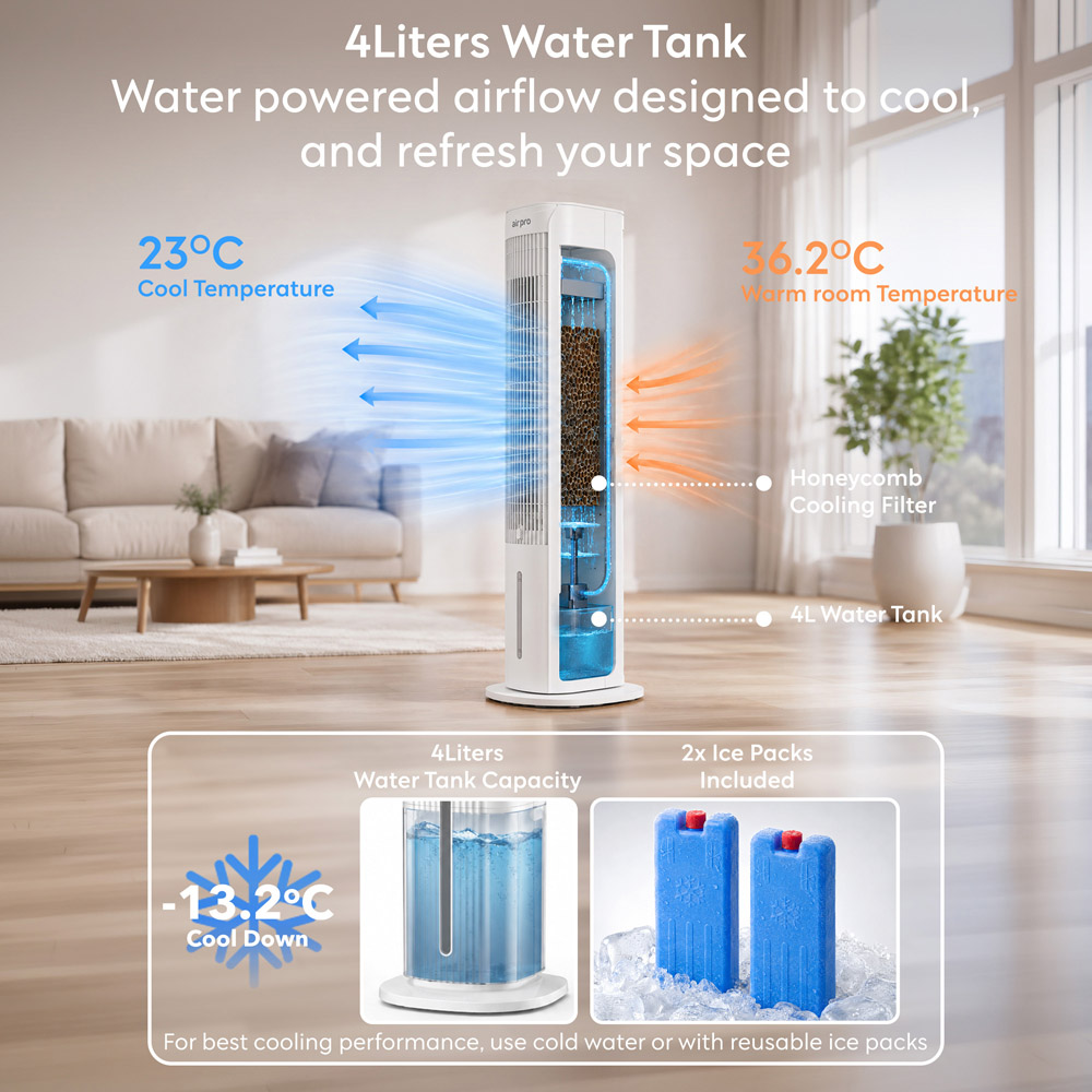 Air Pro 3-in-1 White SmartVoice Evaporative Portable Air Tower Fan with Remote 40 inch Image 4