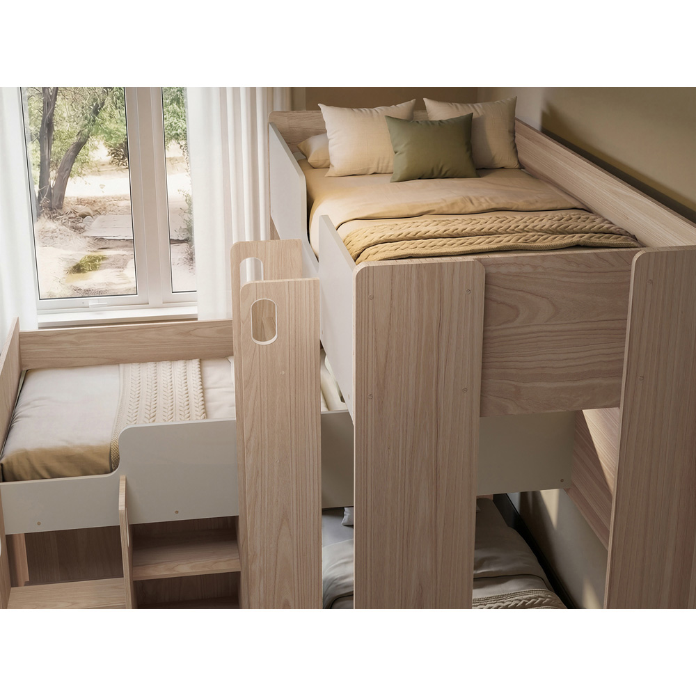 Flair Bode Triple Sleeper White and Oak L-Shaped Bunk Bed Image 4