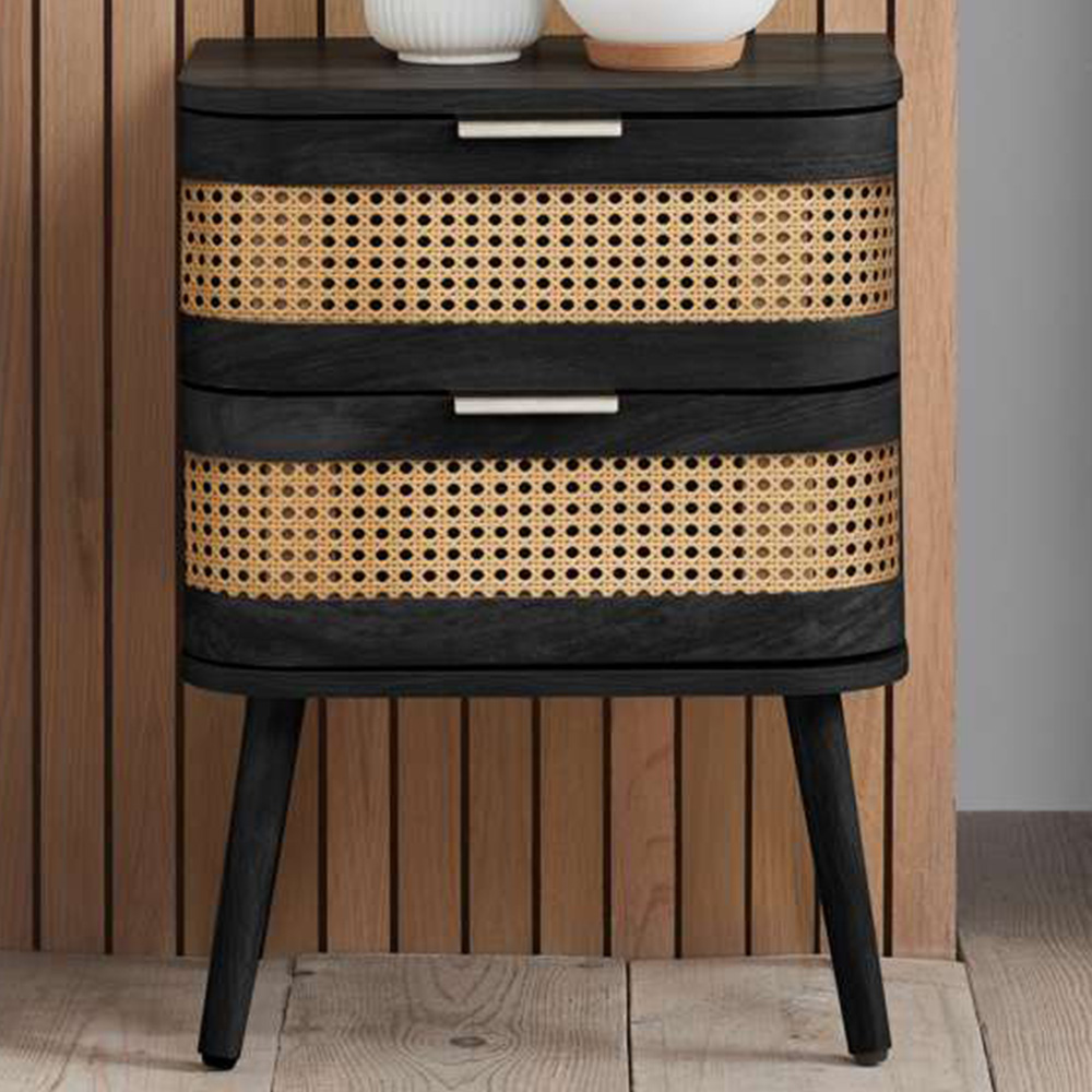 Birlea Noah 2 Drawer Black Rattan Bedside Table Image 1