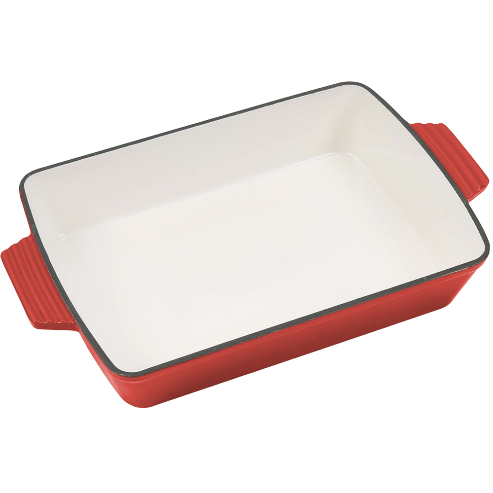 Living and Home 3.7L Red Enamelled Cast Iron Rectangular Baking Dish Image 3