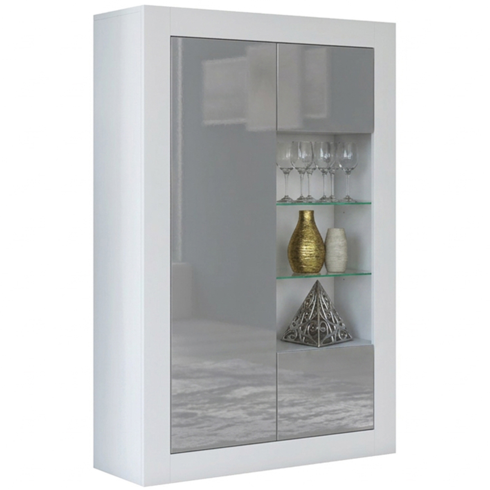 Creative Furniture Arcadia White and Grey Gloss 3 Door 3 Shelf Display Cabinet Image 3