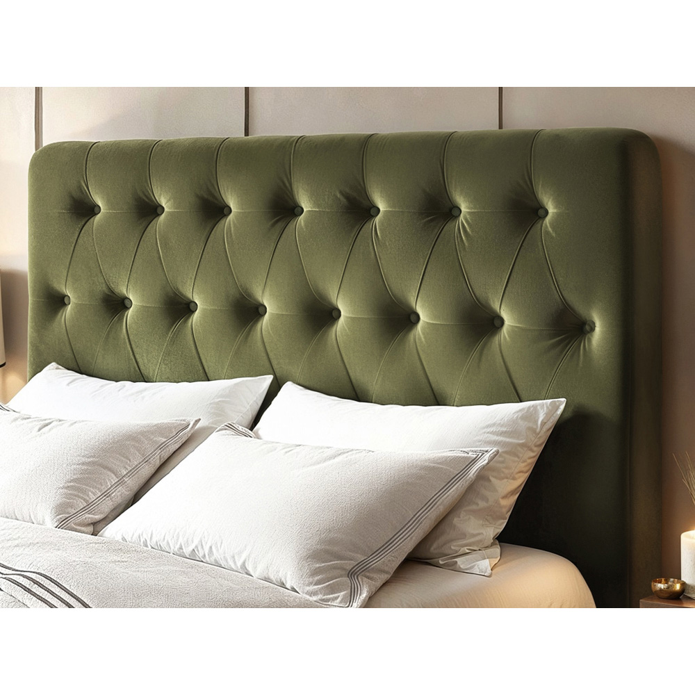 Flair Marley King Size Green Velvet Fabric Ottoman Bed with Buttoned Headboard Image 5