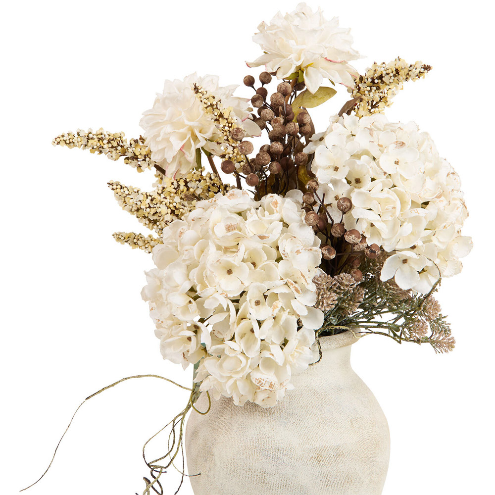 Faux Hydrangea Arrangement in Ceramic Vase Cream Image 2