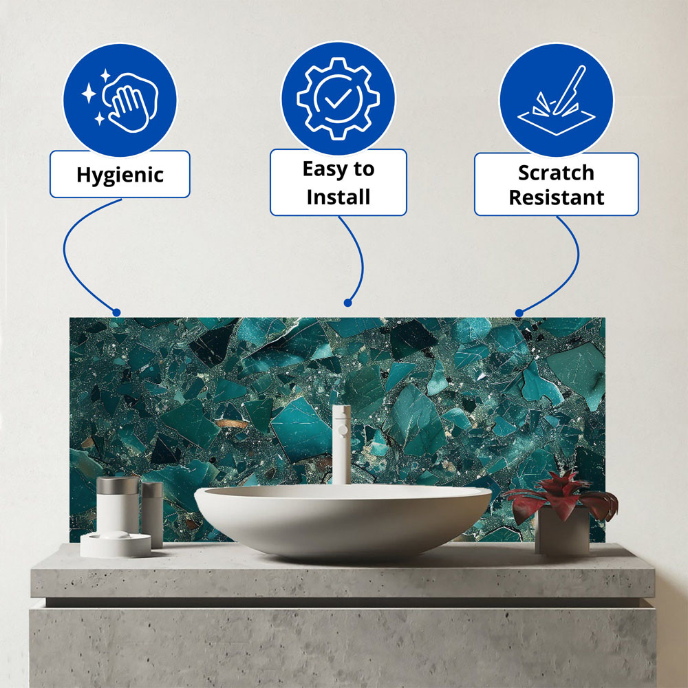 Warren Reed Designer Teal Quartz Effect Bathroom Splashback 25 x 60cm Image 3