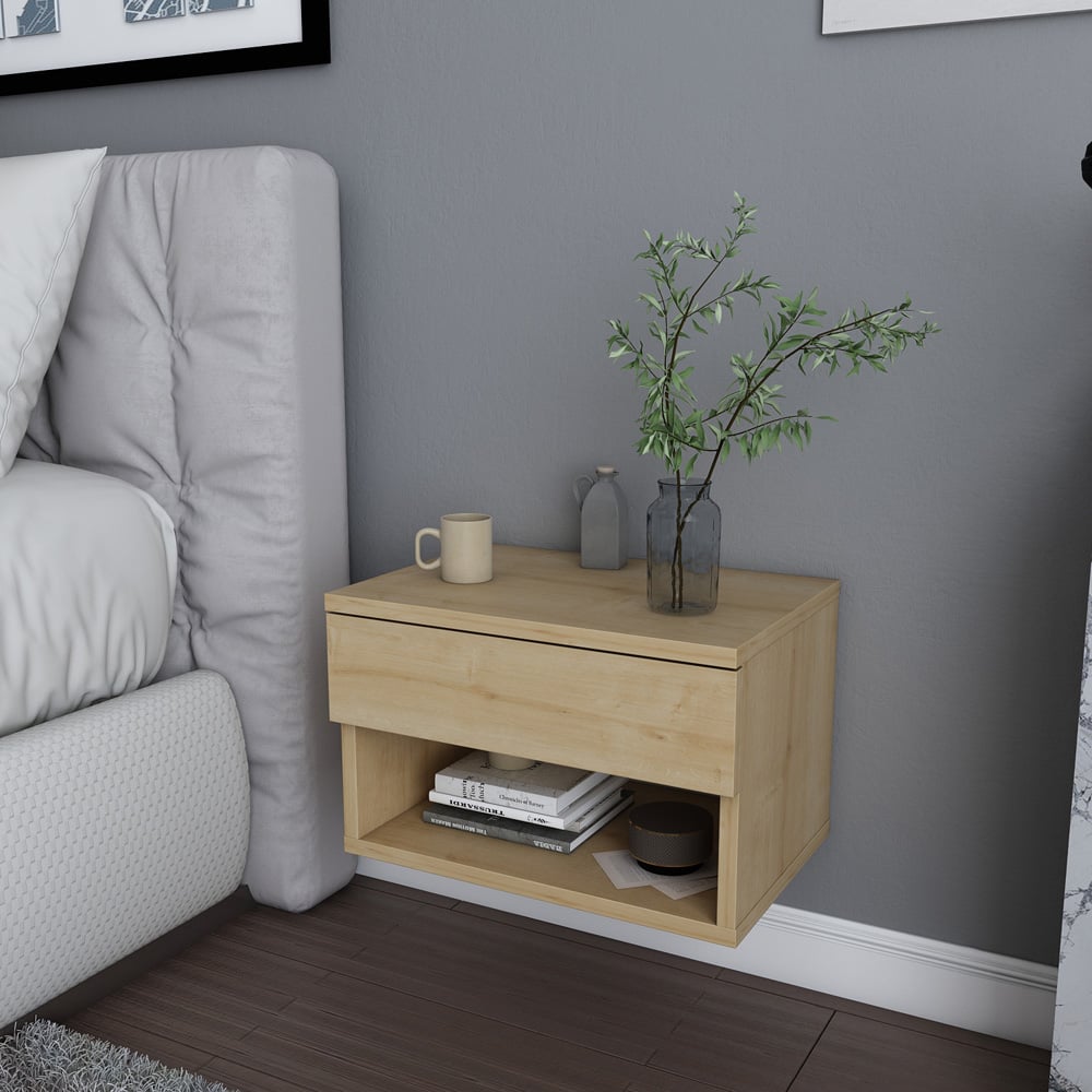 Decorotika Jamot Single Drawer Oak Floating Bedside Table Image 5