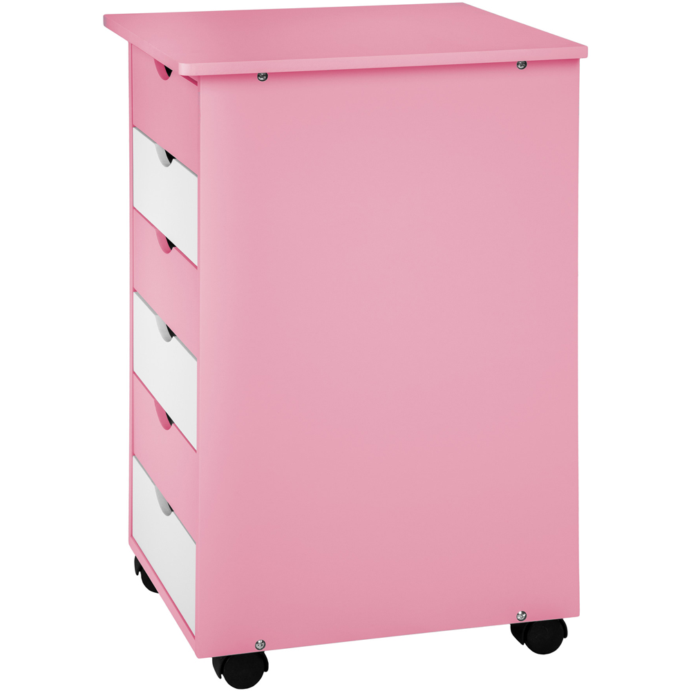 tectake 6 Drawer Rose Wooden Chest of Drawers with Wheels Image 3