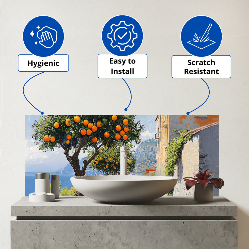 Warren Reed Designer Oranges Growing in Sorrento Bathroom Splashback 25 x 60cm Image 3
