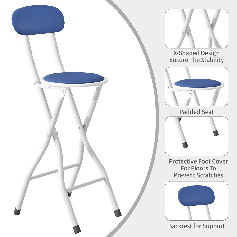 Blue Padded Folding Bar Stool Set of 4 Image 3