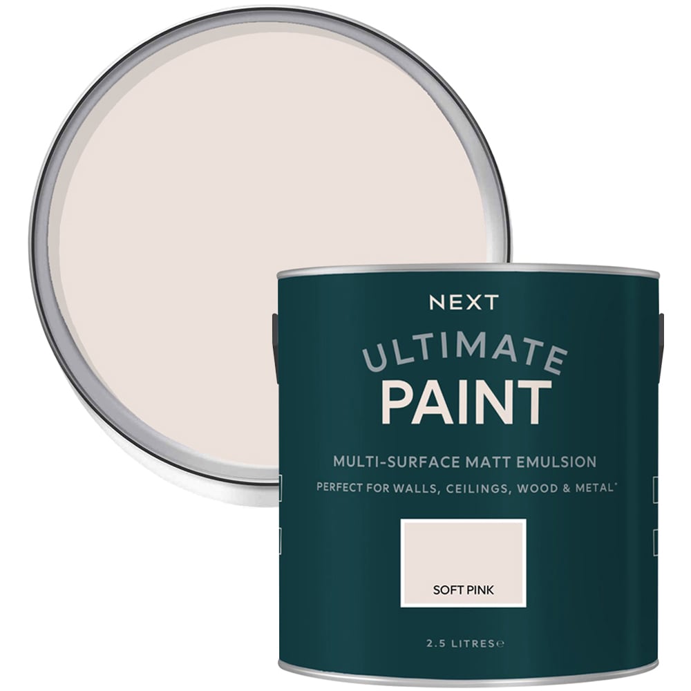Next Ultimate Multi Surface Soft Pink Matt Emulsion Paint 2.5L Image 1