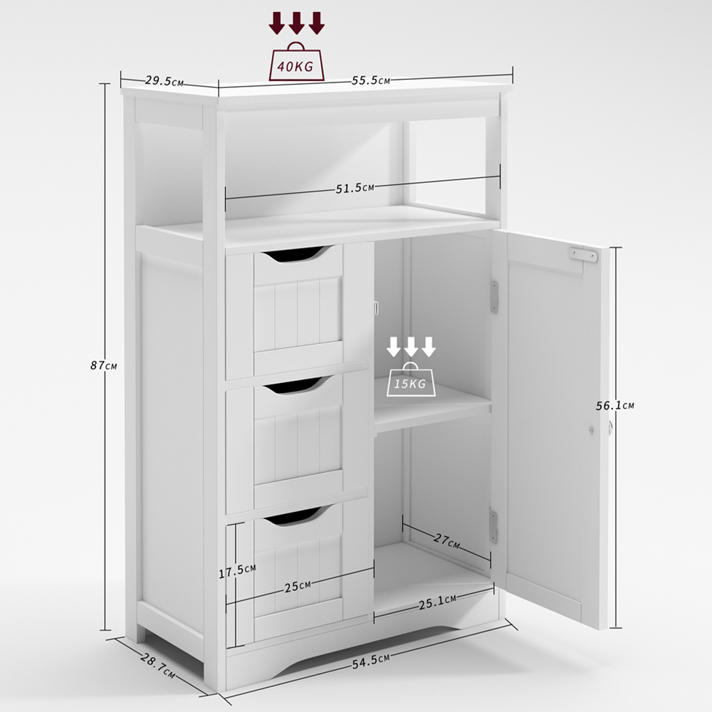 Dakota 3 Drawer White Bathroom Storage Cabinet Image 6