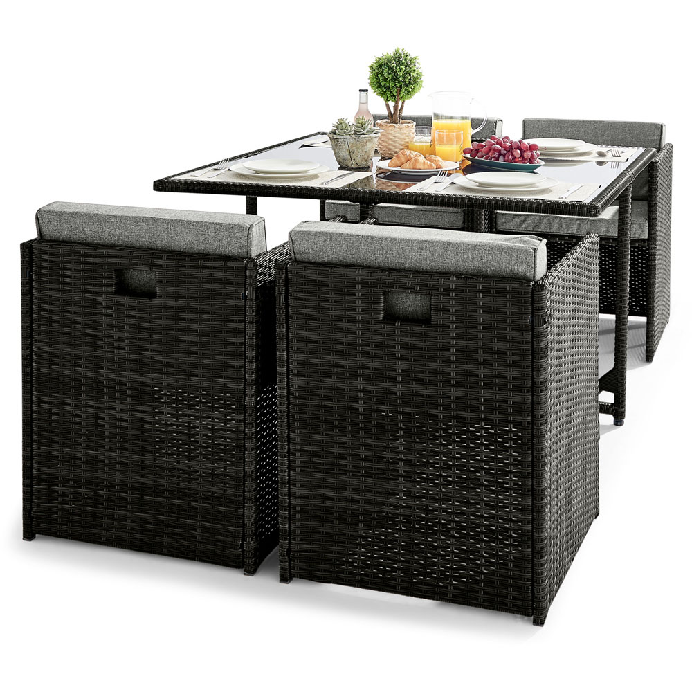 Furniturebox Paros Rattan 4 Seater Dining Set Black Image 3