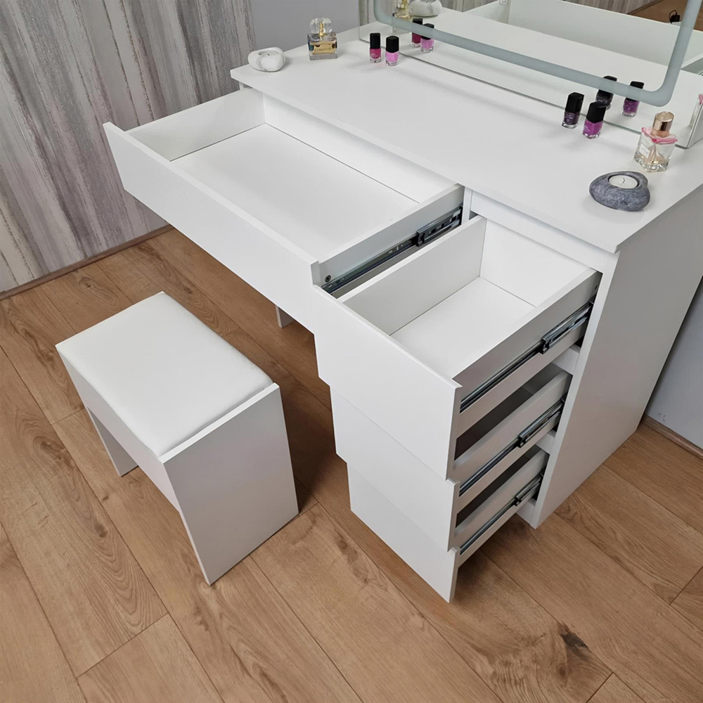 Portland 4 Drawer White Dressing Table Set with LED Mirror Image 3