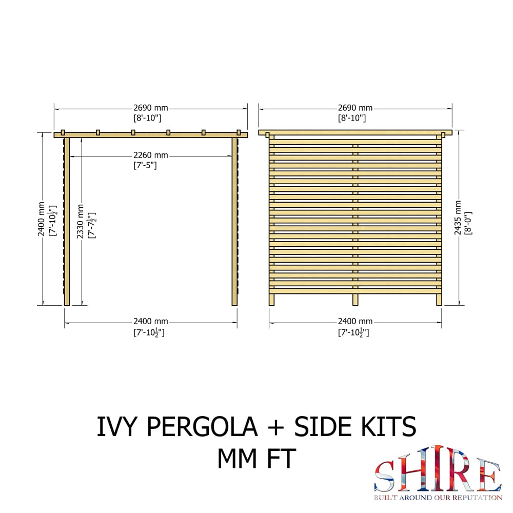 Shire GB Ivy 8 x 8ft Pergola Kit with Side Walls Image 4