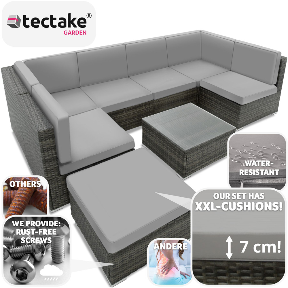 tectake Venice 7 Seater Grey Garden Sofa Set with Thick Cushions Image 3