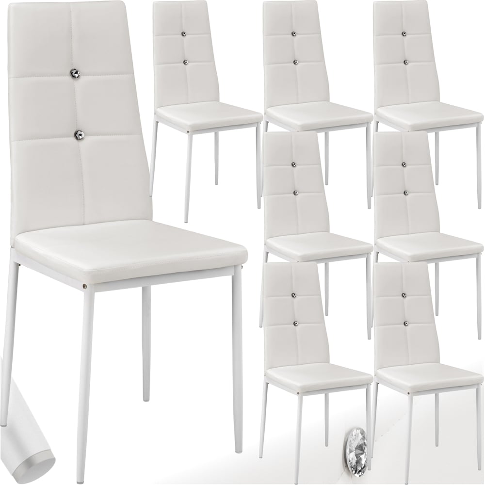tectake Set of 8 White Rhinestone Highlight Dining Chairs Image 2