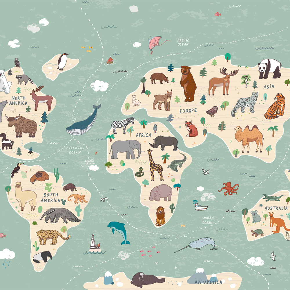 Origin Murals Childrens World Map Multicolour Wall Mural Image 2