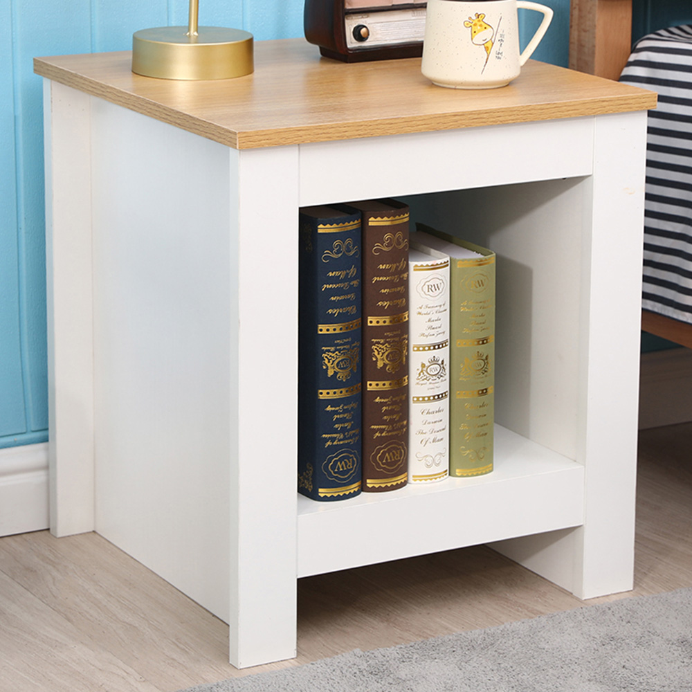 FurnitureHMD Single Shelf White and Oak Effect Wooden Side Table Image 1