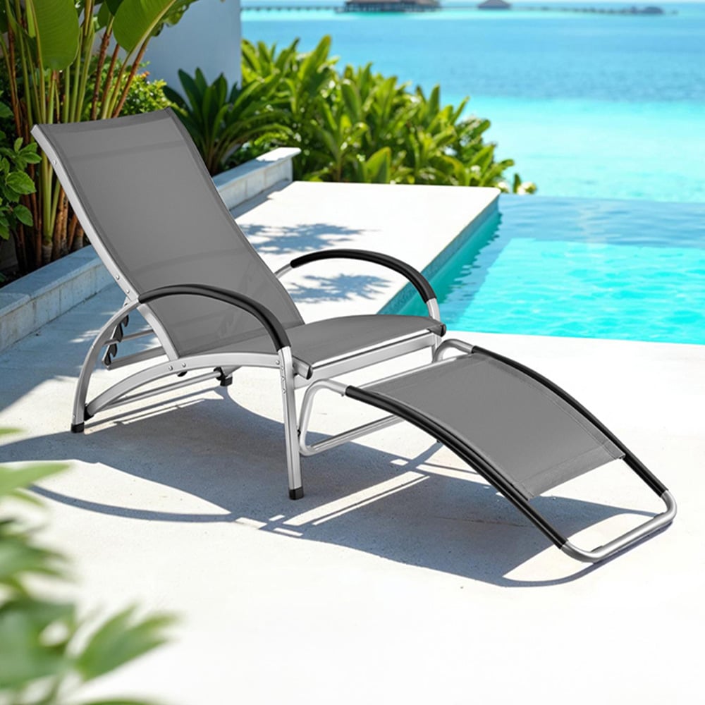 tectake Avignon Grey 2 in 1 Sun Lounger with Adjustable Backrest Image 1
