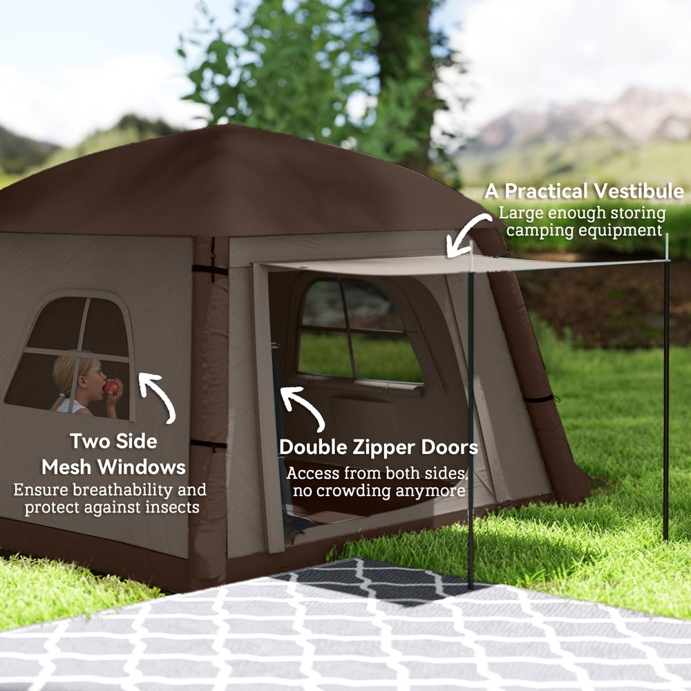 Outsunny 2 Person Easy Setup Inflatable Camping Tent with Air Pump Khaki Image 6