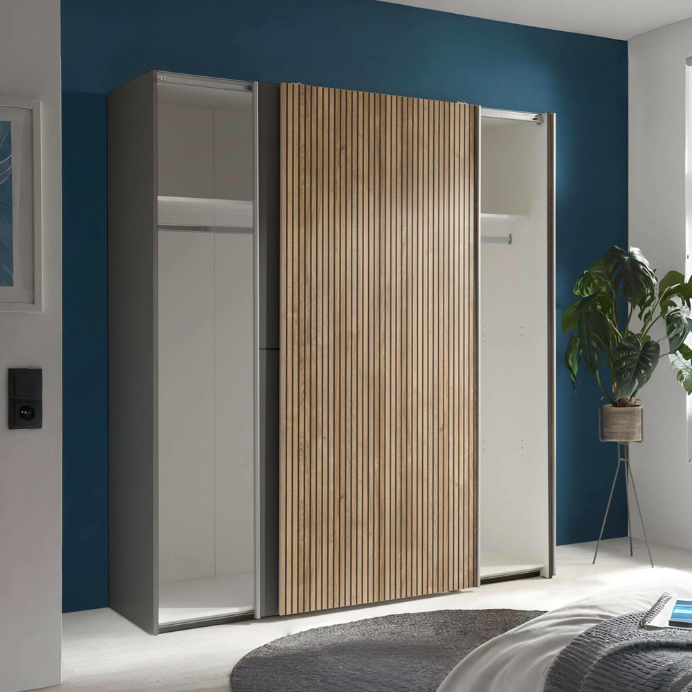 Julian Bowen Berno 2 Door Light Oak and Dark Grey Sliding Wardrobe Image 6
