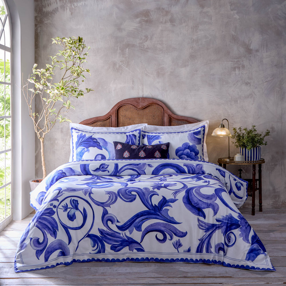 Paoletti Azzurro Double Blue Printed Cotton Duvet Set Image 1