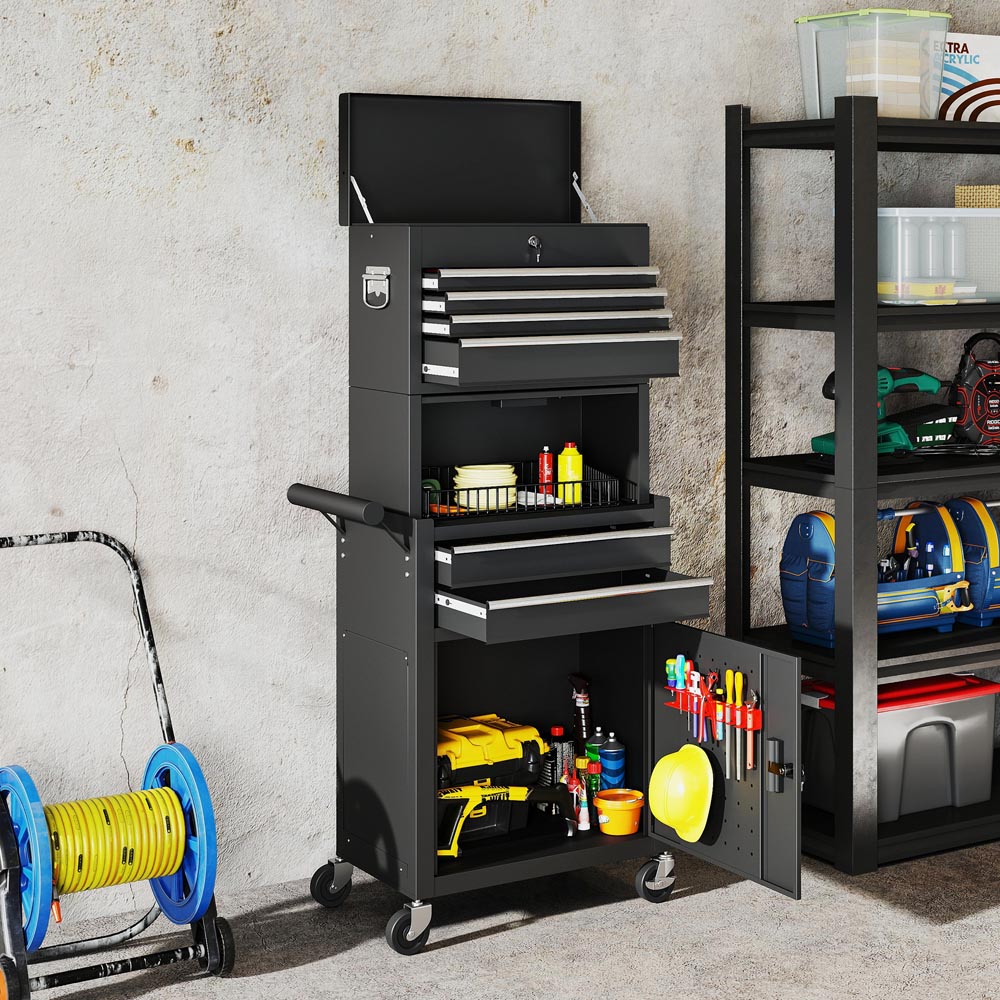 HOMCOM 6 Drawer Black 3-in-1 Roller Tool Chest Image 2