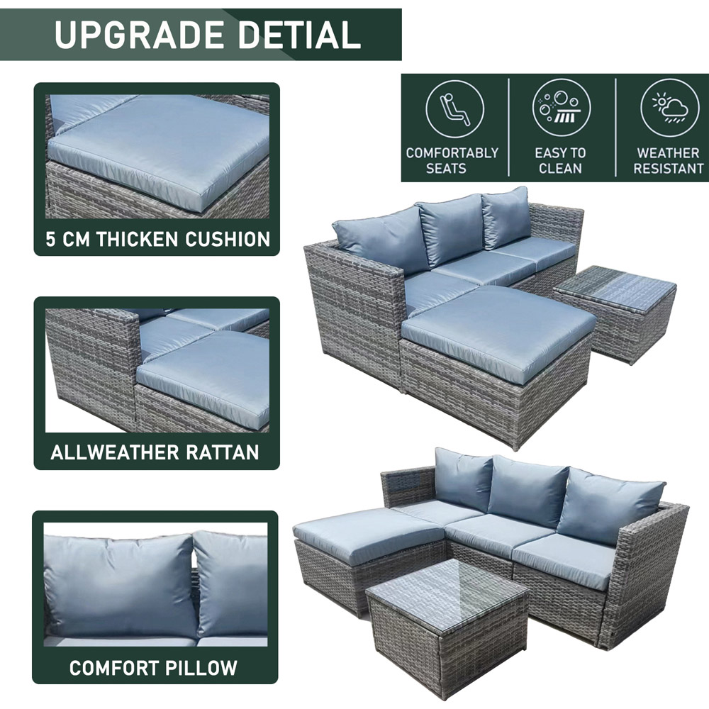 Furniture One 3 Seater Grey Rattan L Shape Reversible Corner Chaise Lounge Sofa Set Image 4