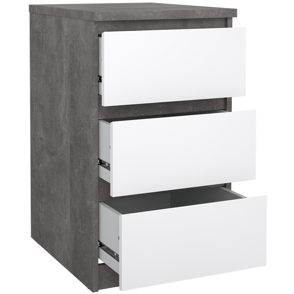 Florence 3 Drawer Concrete and White High Gloss Bedside Table Image 4