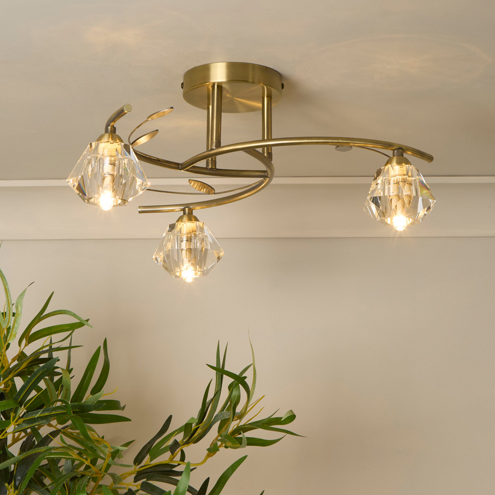 Lighting Collection Aziel 3 Light Acrylic Diamond Shade LED Ceiling Fitting Image 2