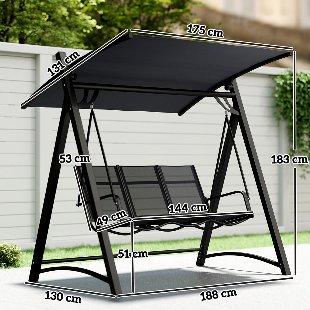 Outsunny 3 Seater Grey Garden Swing Chair with Adjustable Canopy Image 9
