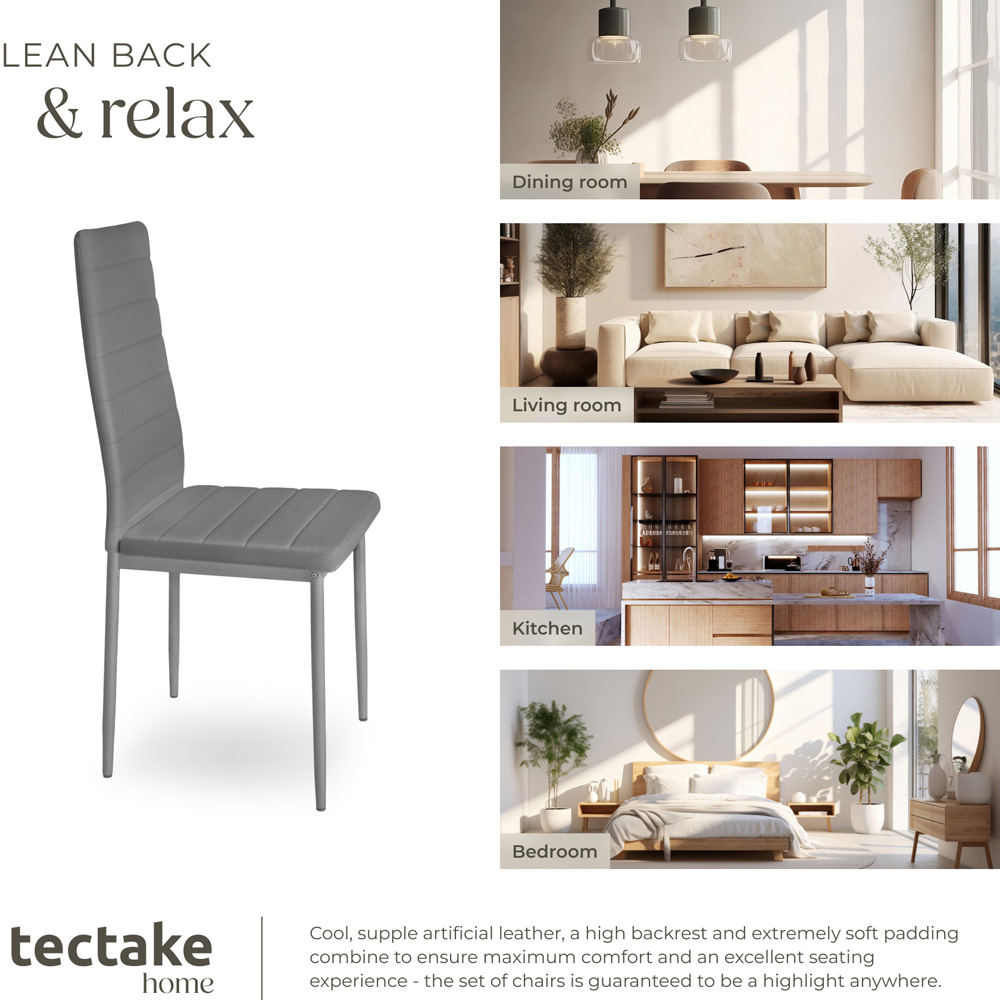 tectake Set of 8 Grey High Backrest Padded Dining Chair Image 8