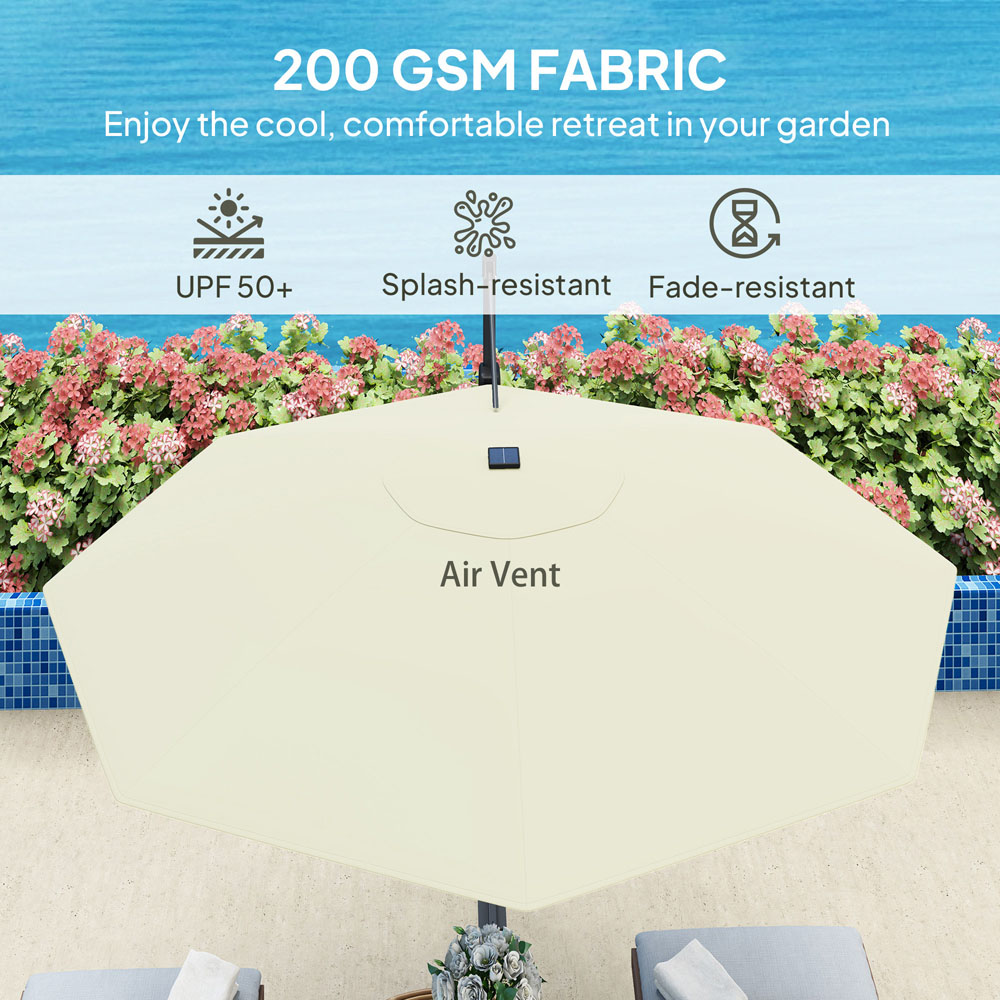 Outsunny 2 Tier Cream Solar LED Crank Handle Parasol with Cross Base 3m Image 7
