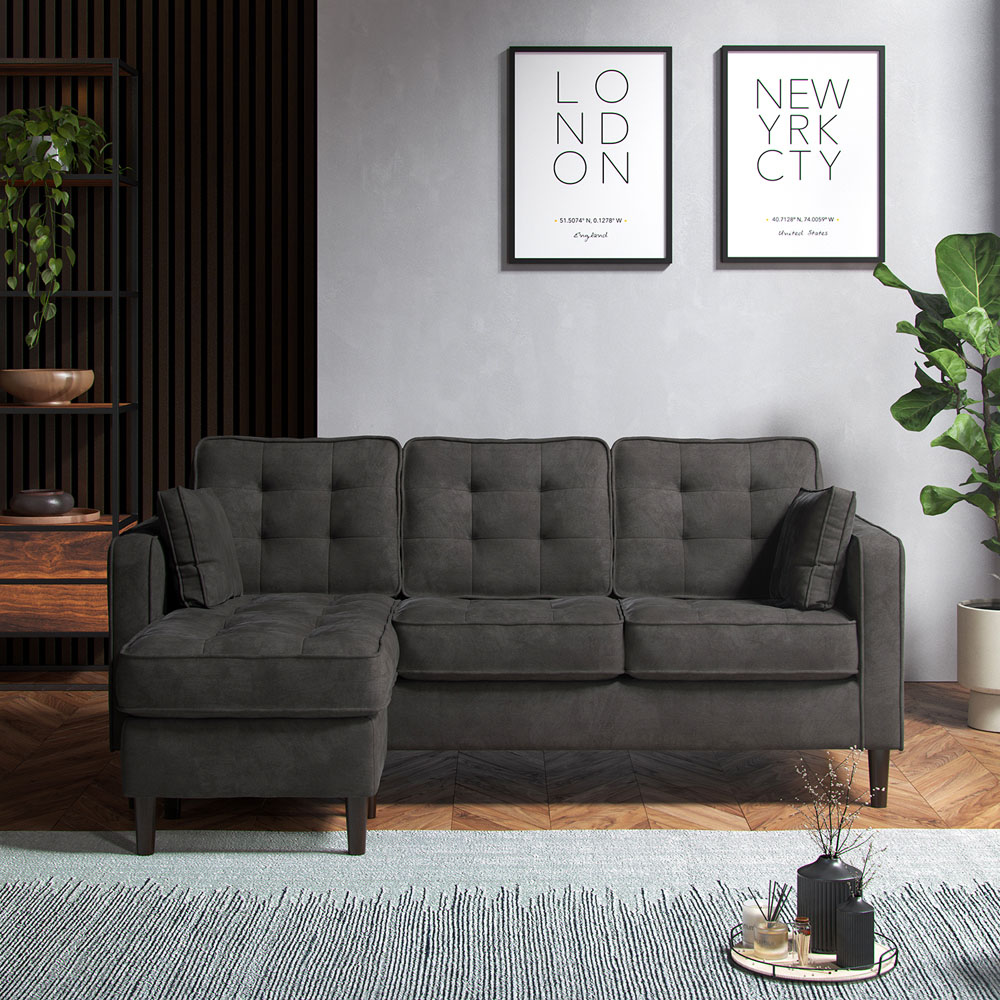 Eden 3 Seater Graphite Chenille Reversible L Shaped Corner Sofa Image 7