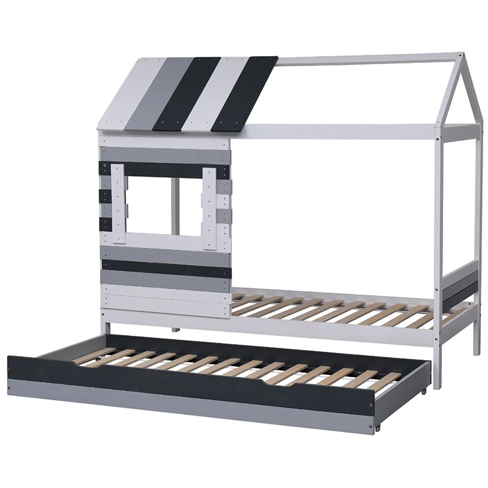 Flair Woodland Single White and Grey House Bed with Trundle Image 4