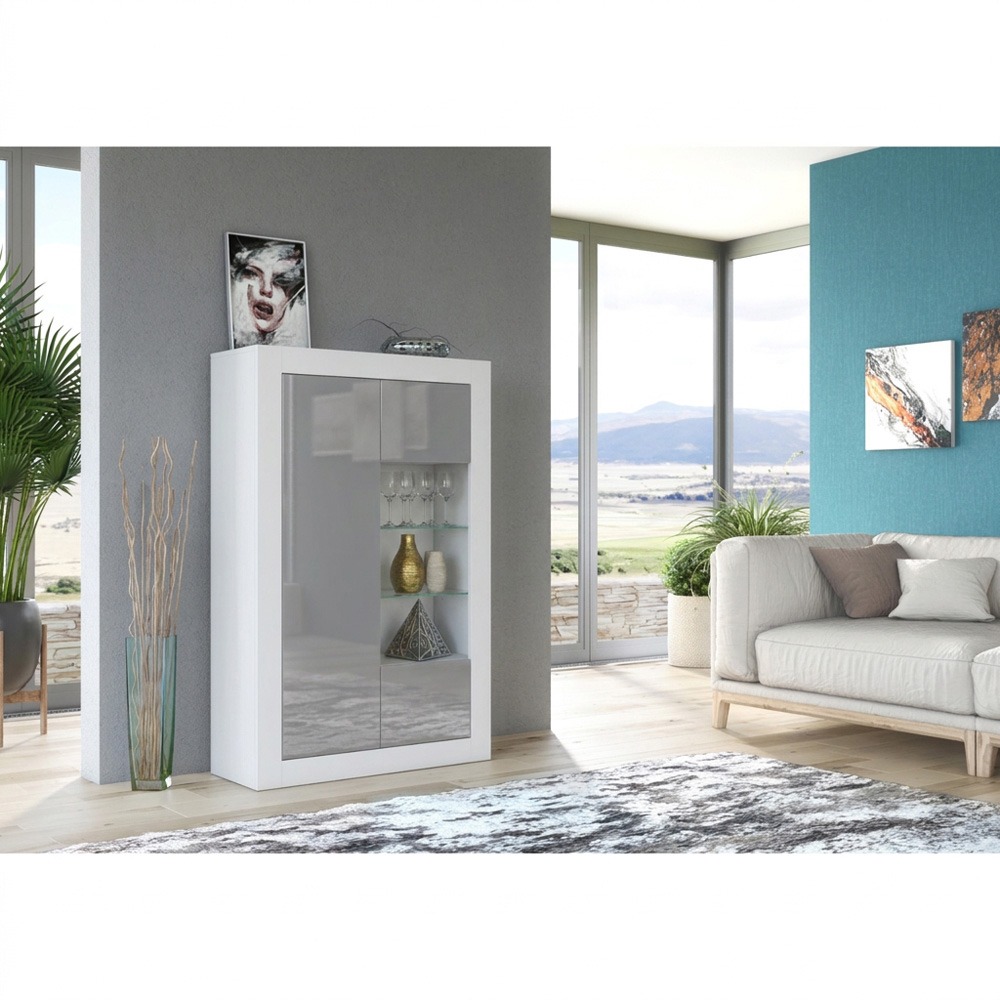 Creative Furniture Arcadia White and Grey Gloss 3 Door 3 Shelf Display Cabinet Image 4