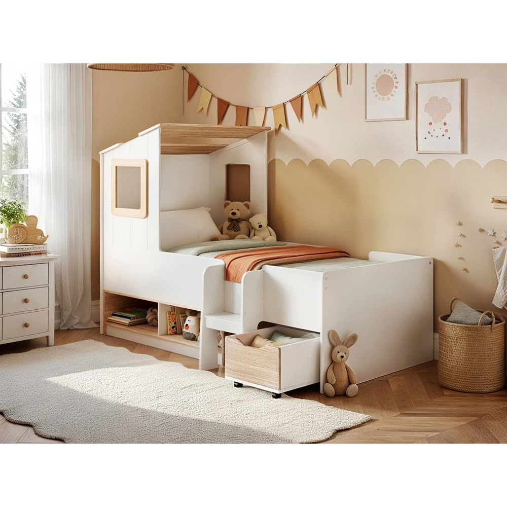 Flair Millie White Low Sleeper Play House Bed Frame with Storage Image 5