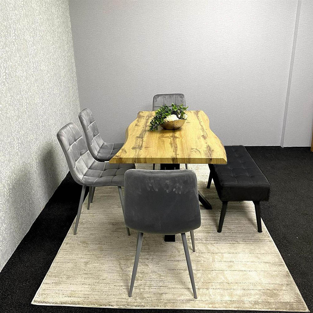 Portland 6 Seater Grey and Black MDF Dining Set with Velvet Chairs and Bench Image 7