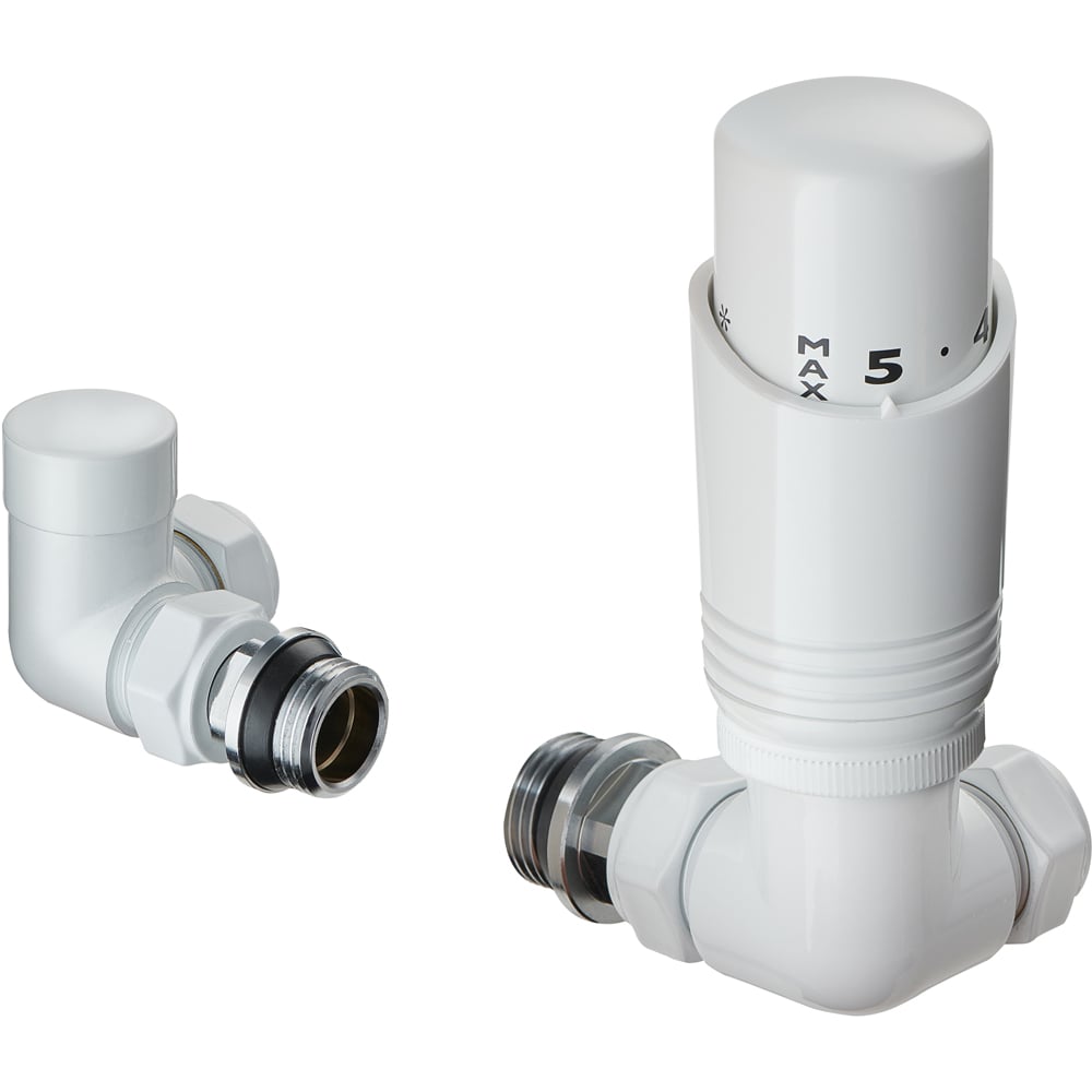 Terma Cylindrical White 3-Axis Thermostatic Radiator Valve and Lockshield Set Image 2