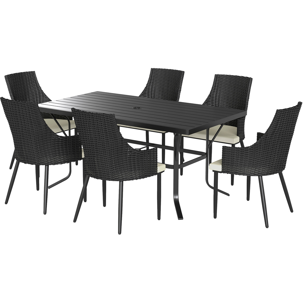 Outsunny 6 Seater Cream White Garden Dining Set with Cushions and Parasol Hole Image 2