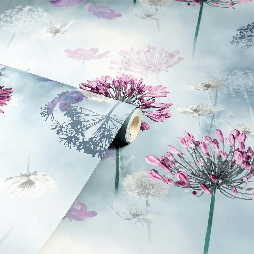 Arthouse Spring Meadow Duck Egg Wallpaper Image 2